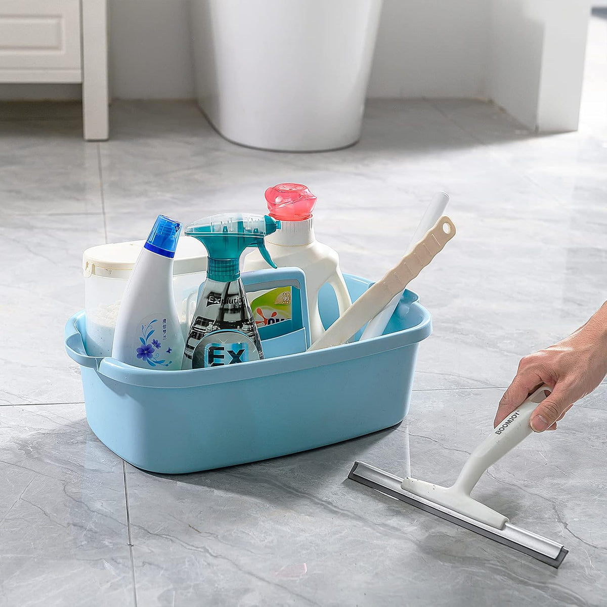 Goderewild Cleaning Caddy with Handle, Shower & Under Sink Basket, Blue