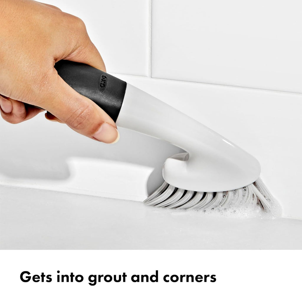 OXO Good Grips Grout Brush & Heavy Duty Scrub Brush Combo Set; Tough, Durable bristles Cut Through Grime and soap scum; Ideal for tubs, Tile Walls, countertops and Floors