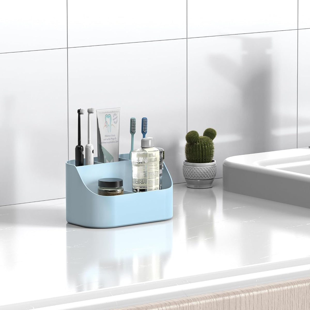 5 Slots Countertop Plastic Toothpaste and Toothbrush Holder for Bathroom