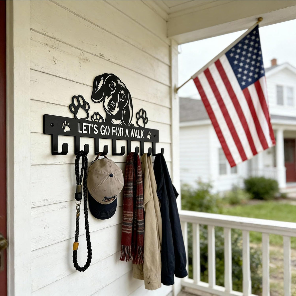 Cute Small Black Metal Dachshund Key & Dog Leash Holder for Wall