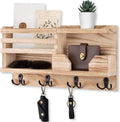 Lwenki Mail and Key Holder for Wall – Decorative 15.9” x 8.7” x 3.2” Entryway Organizer with Shelf – Paulownia Wood with 4 Dual Hooks Includes Mounting Hardware and Installation Guide (Wood)