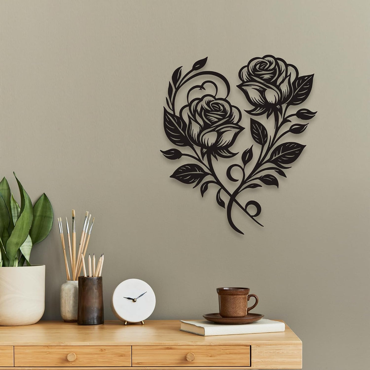 YATEASLU Metal Rose Heart Wall Decor, Black, 12.6x11 Inch