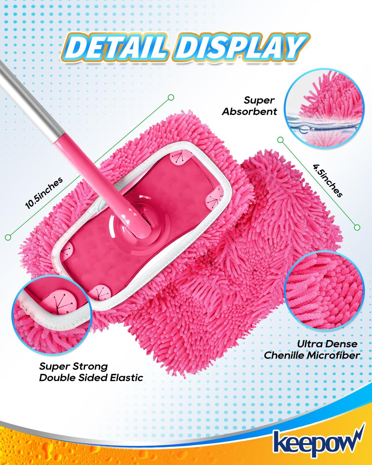 KEEPOW Reusable Microfiber Mop Pads Compatible with Swiffer Sweeper
