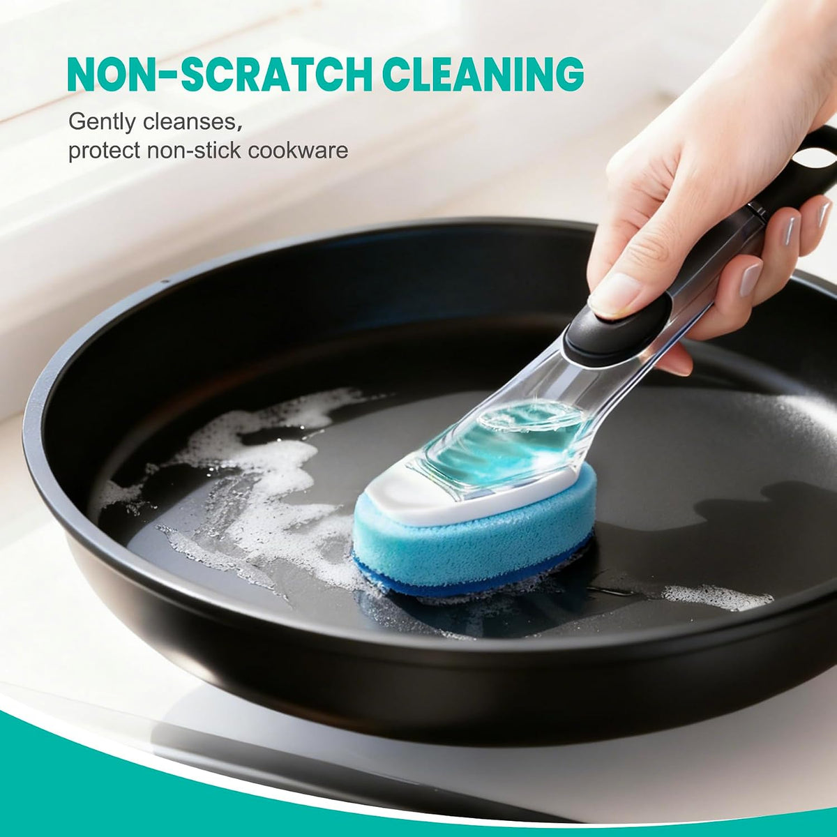 Dish Wand with Handle,Non-Scratch Dishwand Refills Replacement Sponge Heads