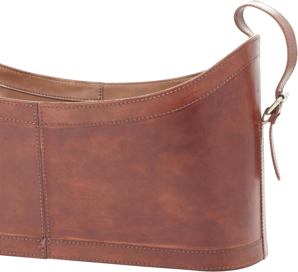 deco 79 Leather Magazine Holder, Basket 21" x 9" x 12", Brown