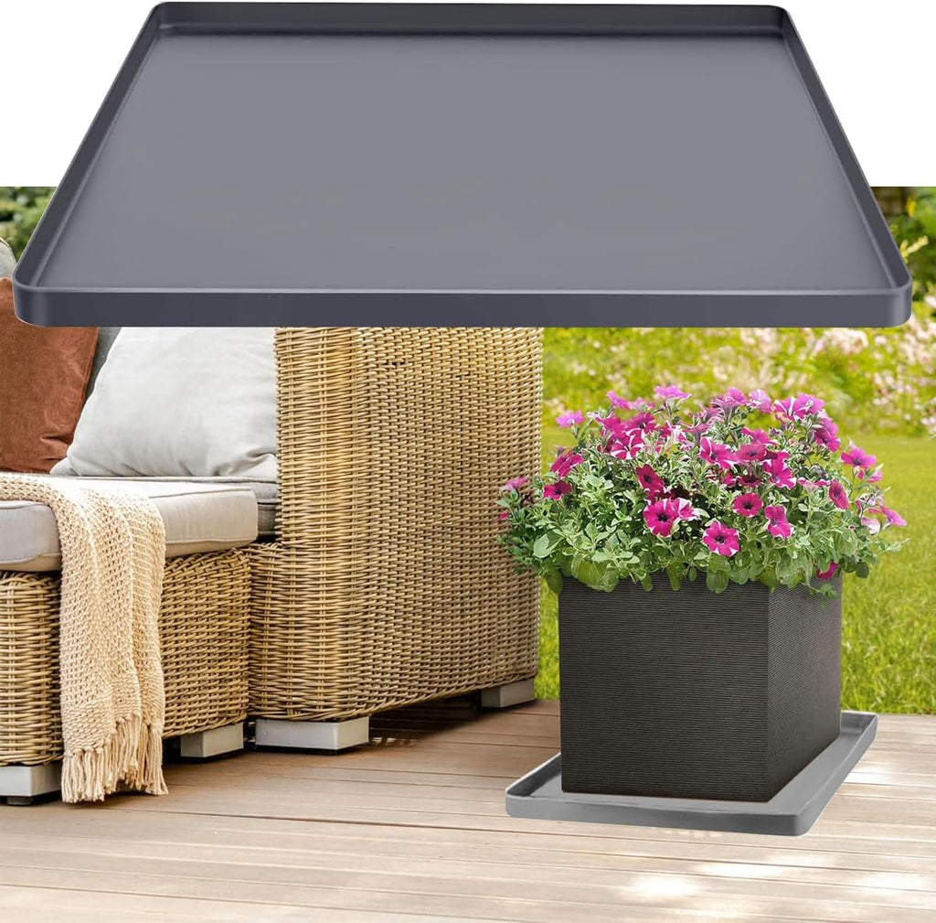 Outdoor Planter Boxes Mat Flower Pots Mat 26.8x26.8" Large, Plant Pots Silicone Pad with Raised Edge, Patio Planters Drip Pan Plant Tray Tray For Leaks, Planter Floor Protector Planters Tray Soft
