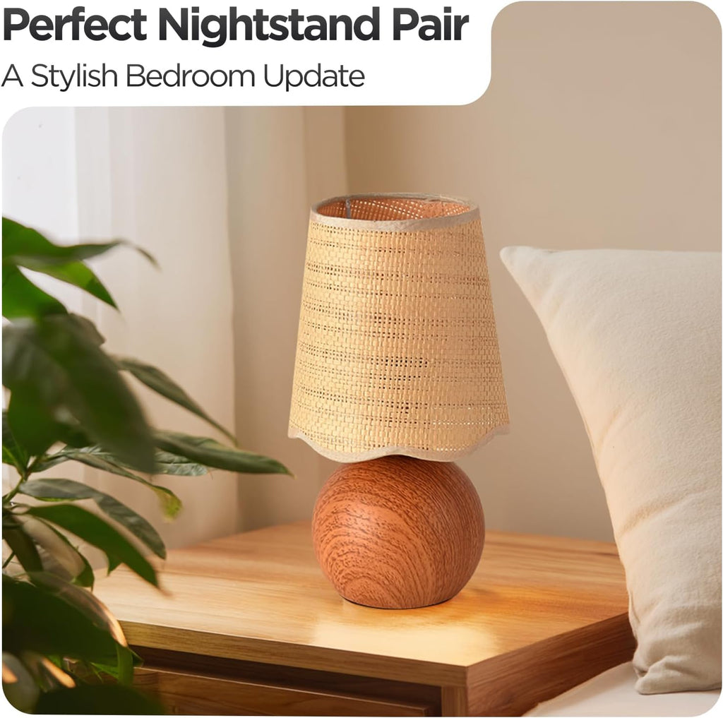 Minimalist Rattan Table Lamp, 11' Height, Woven Lampshade & E26 Socket Metal Base (Brown)