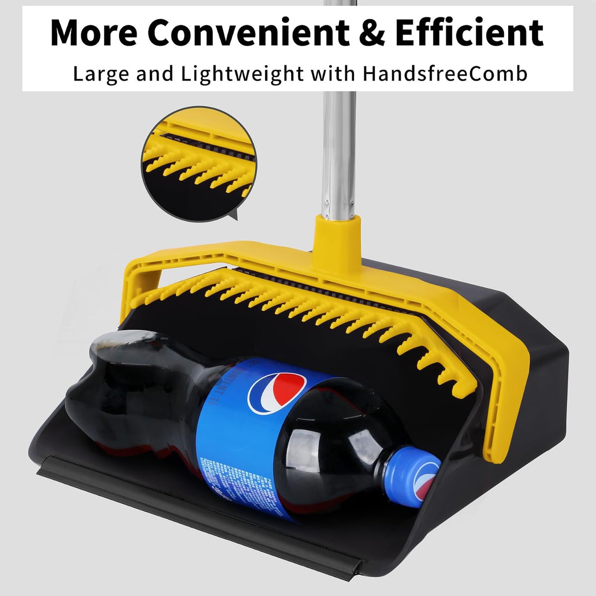 Broom and Dustpan Set for Home, 51" Long Handle Standing Pan Black Yellow