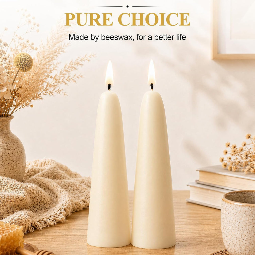 2 Pack Natural Beeswax Taper Candles, 1.3×4.3 Inch Bees Wax 7.5 Hours Long Burning Time, Eco-Friendly Non-Toxic Smokeless Handmade 100% Pure Beeswax, for Home Decor, Meditation, Relaxation & Gifts