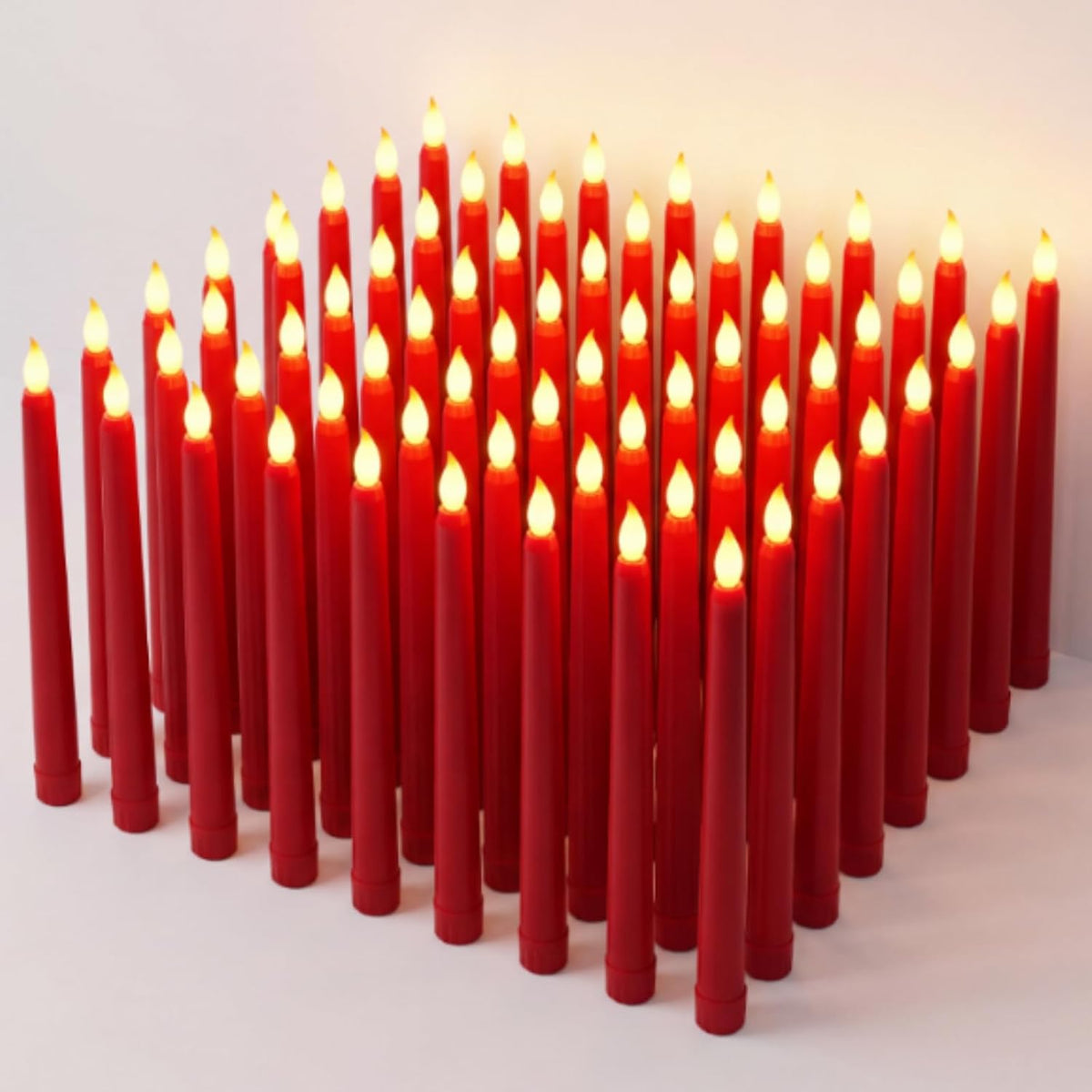 Baquler 50 Pcs 8.5 Inch LED Flameless Taper Candles Bulk, Red