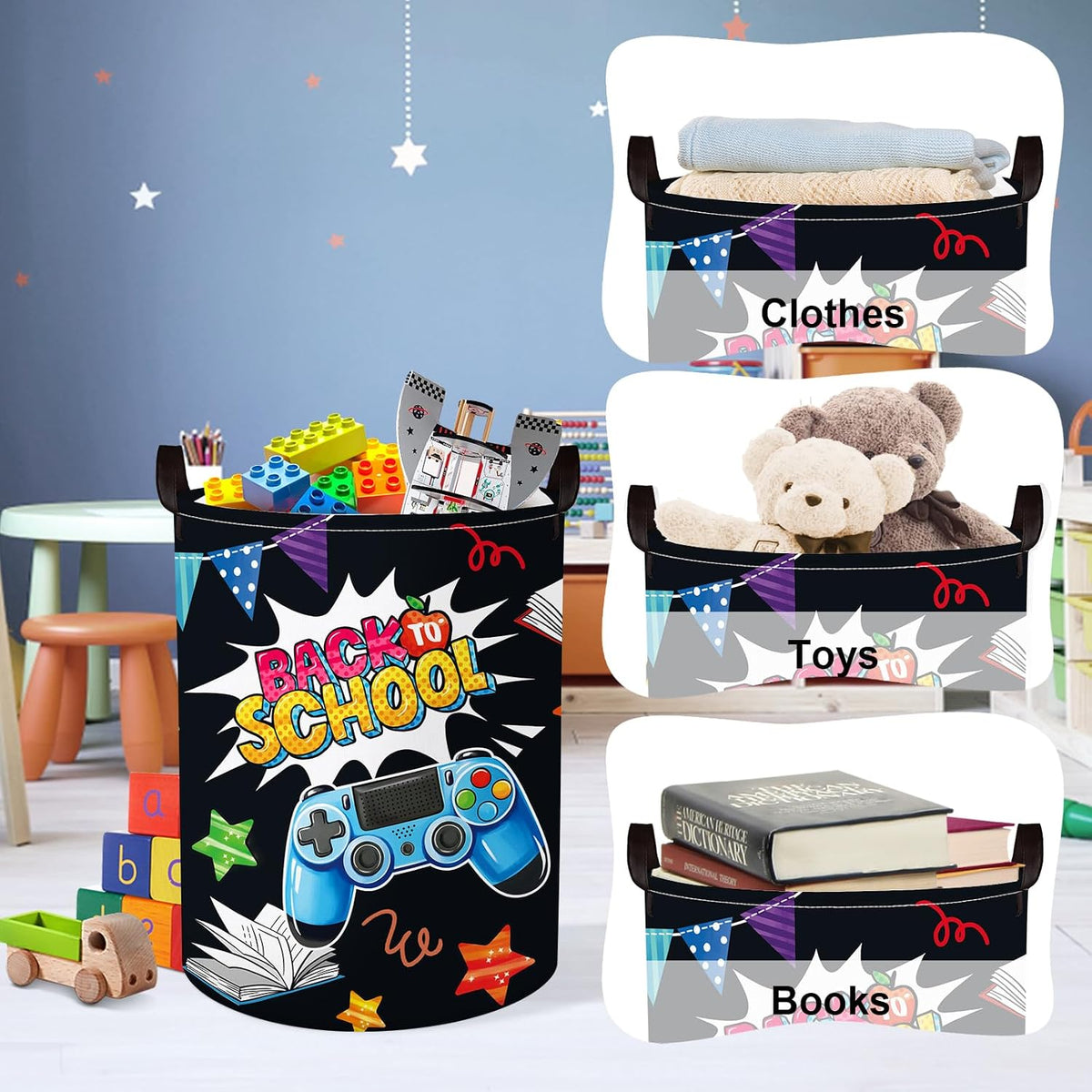 Clastyle Video Game Kid Storage Basket Foldable Boy Laundry Hamper, 36L