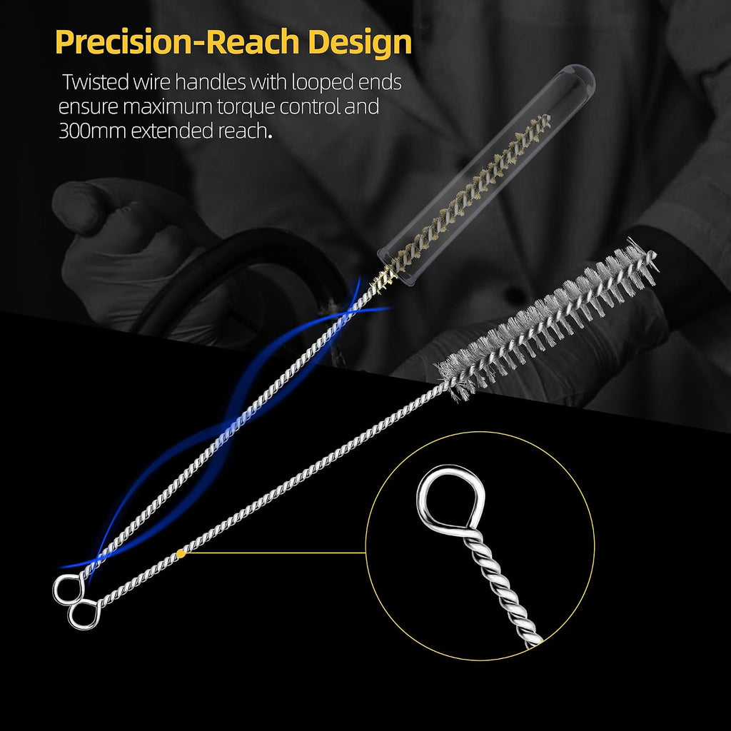 12Pcs Stainless Steel & Brass Wire Tube Brushes Bottle Brush Set