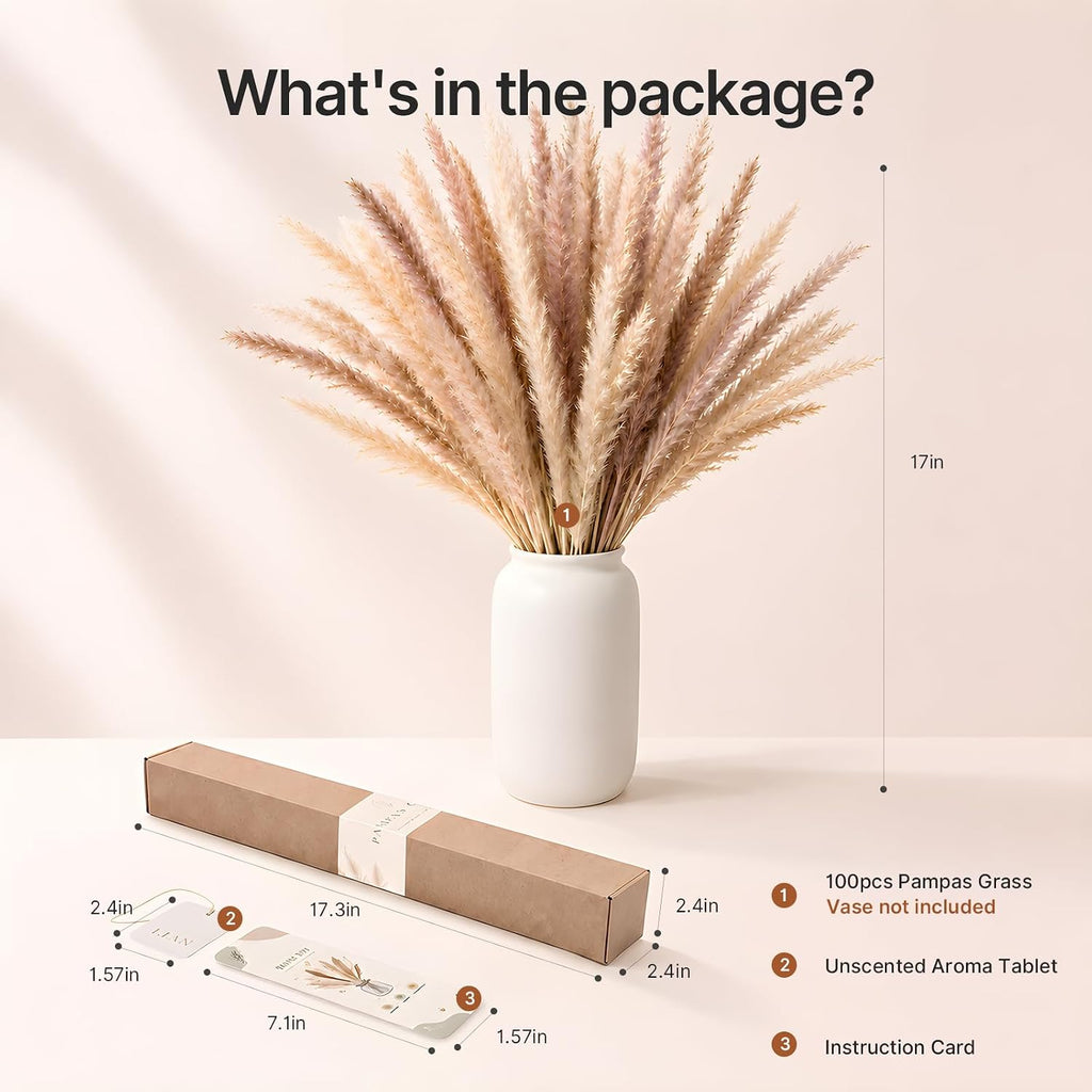 LIAN 100 Pcs Natural Brown Small Pampas Grass, Dried Reeds Bouquet for Home