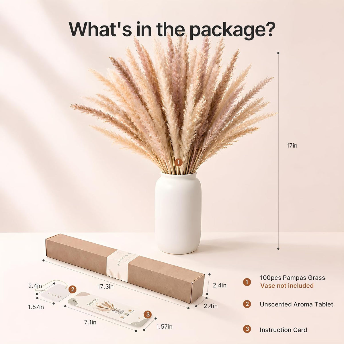 LIAN 100 Pcs Natural Brown Small Pampas Grass, Dried Reeds Bouquet for Home