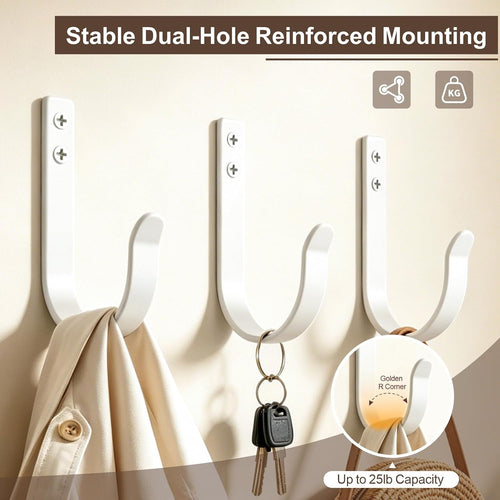 10 Pack Large White Metal Wall Hooks for Coats and Towels