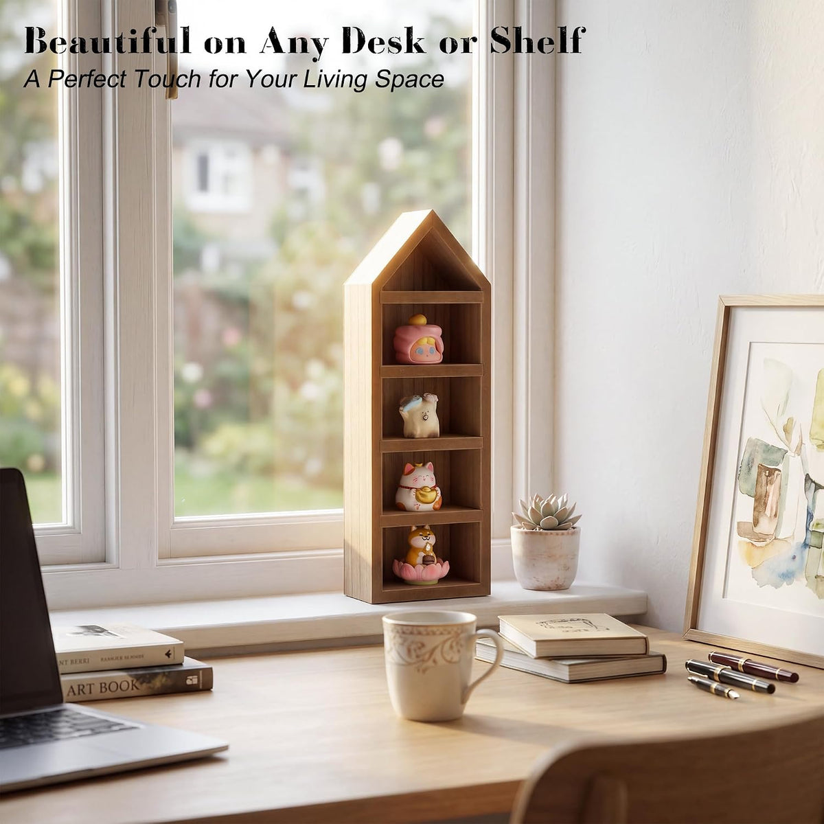 House Shaped Shadow Box with Removeable Shelves,Carbonized,4x12