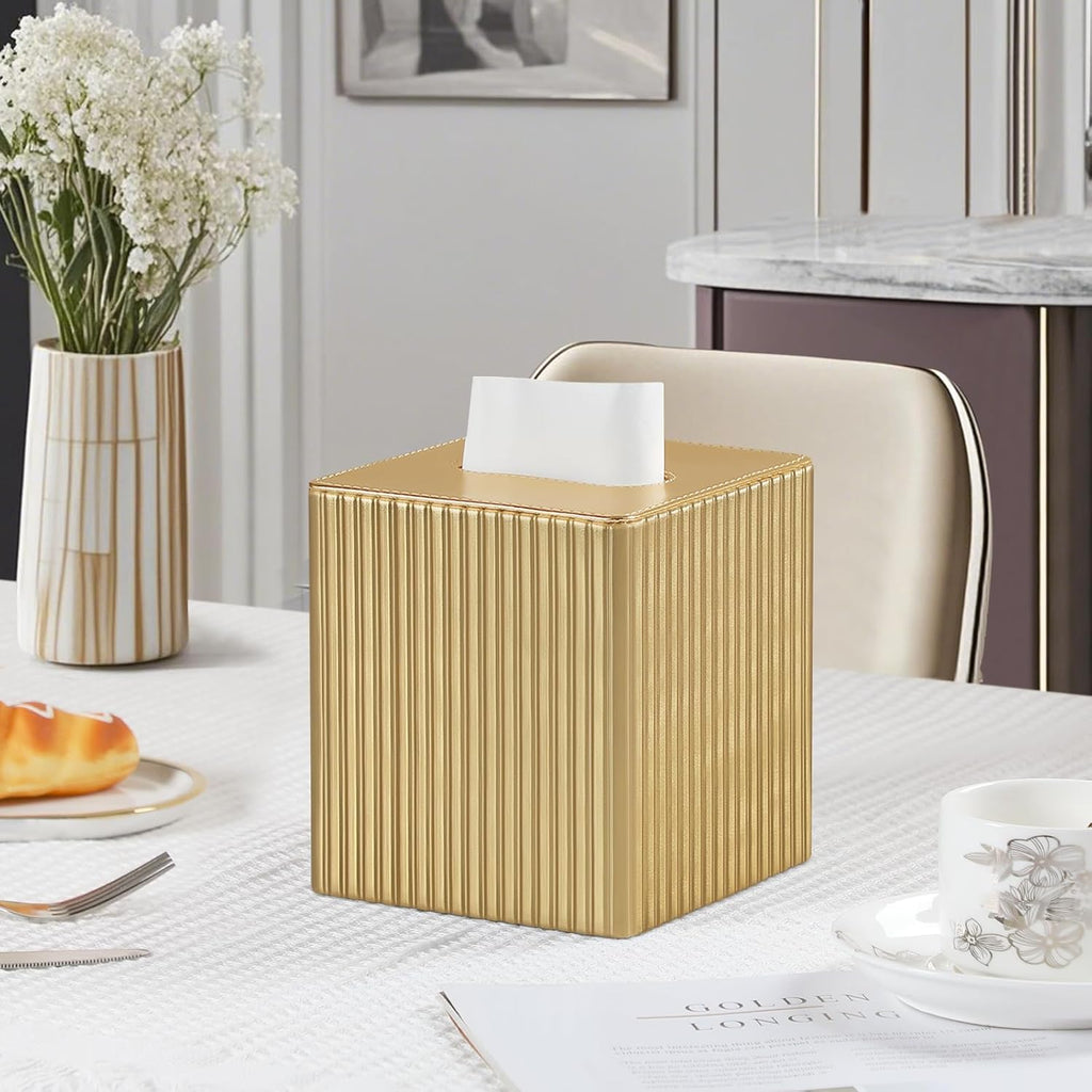 PU Leather Tissue Box Cover Square, Tissue Box Holder Gold