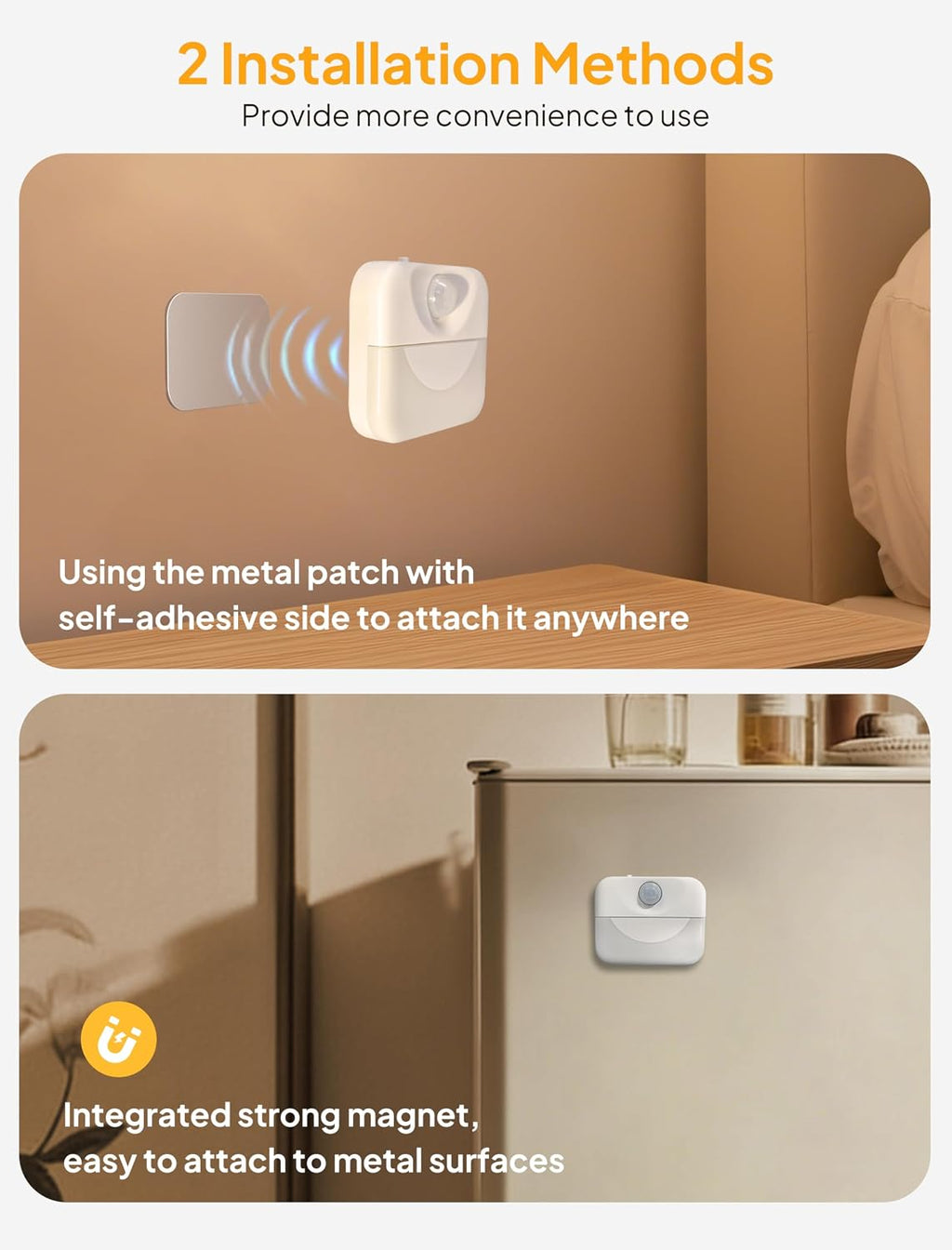 2 Pack Rechargeable Stair Light Indoor,Warm White Motion Sensor Night Light