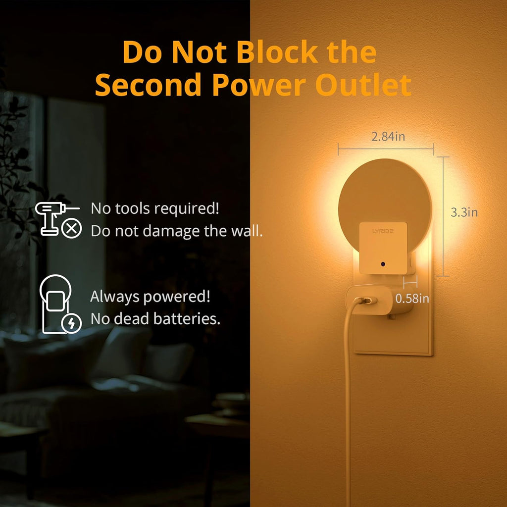 Lyridz Plug-in LED Backlit Night Light with Dusk-to-Dawn Sensor, 4-Pack
