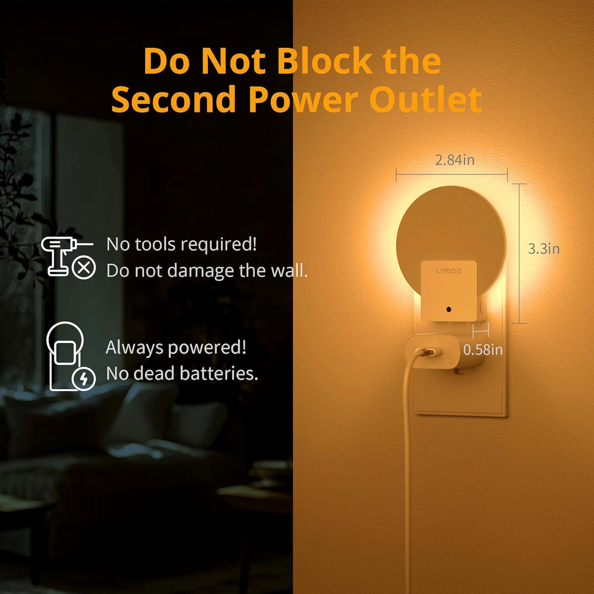 Lyridz Plug-in LED Backlit Night Light with Dusk-to-Dawn Sensor, 4-Pack