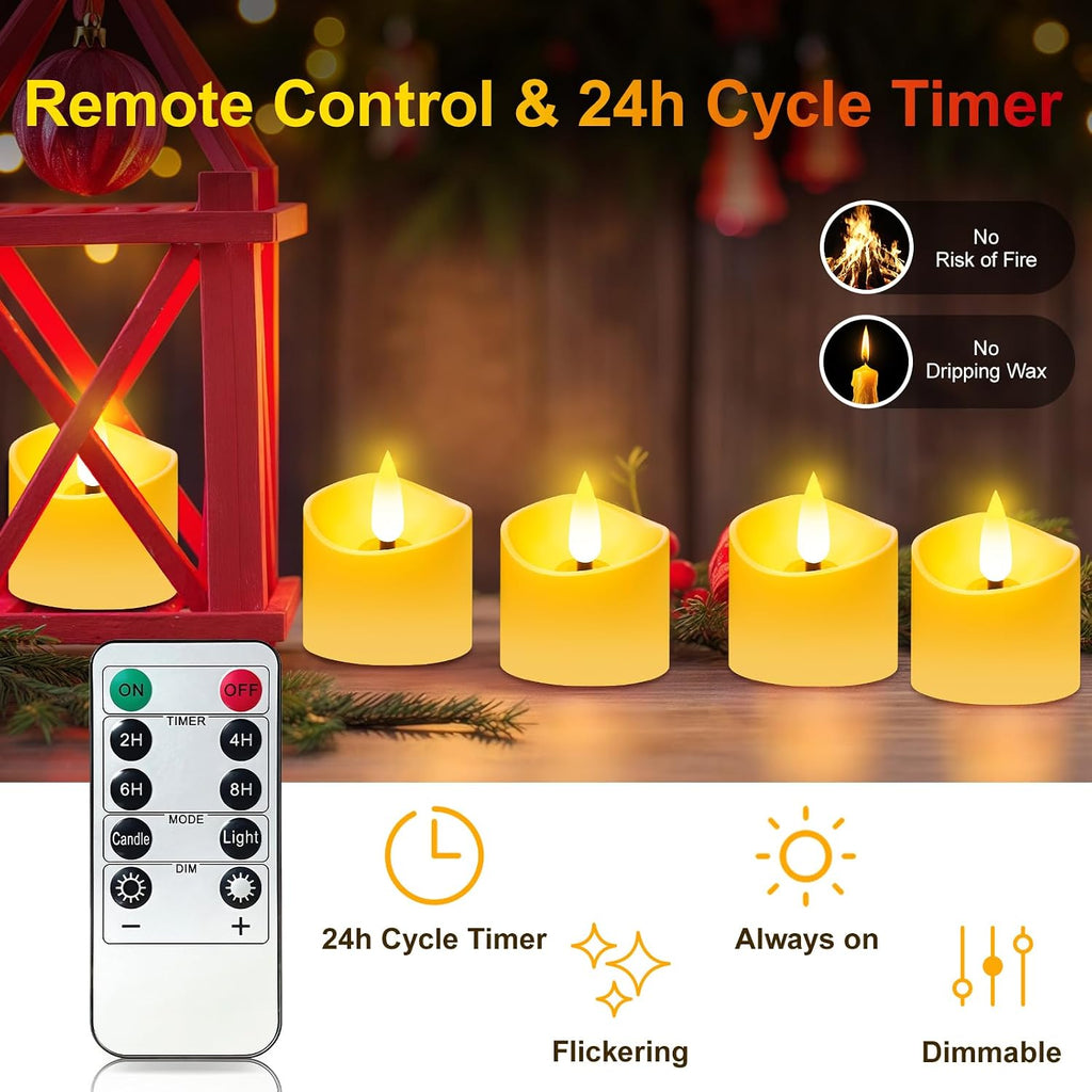 Rechargeable Tea Lights 24 Pack with Remote & Timer, Magnetic Charging Base