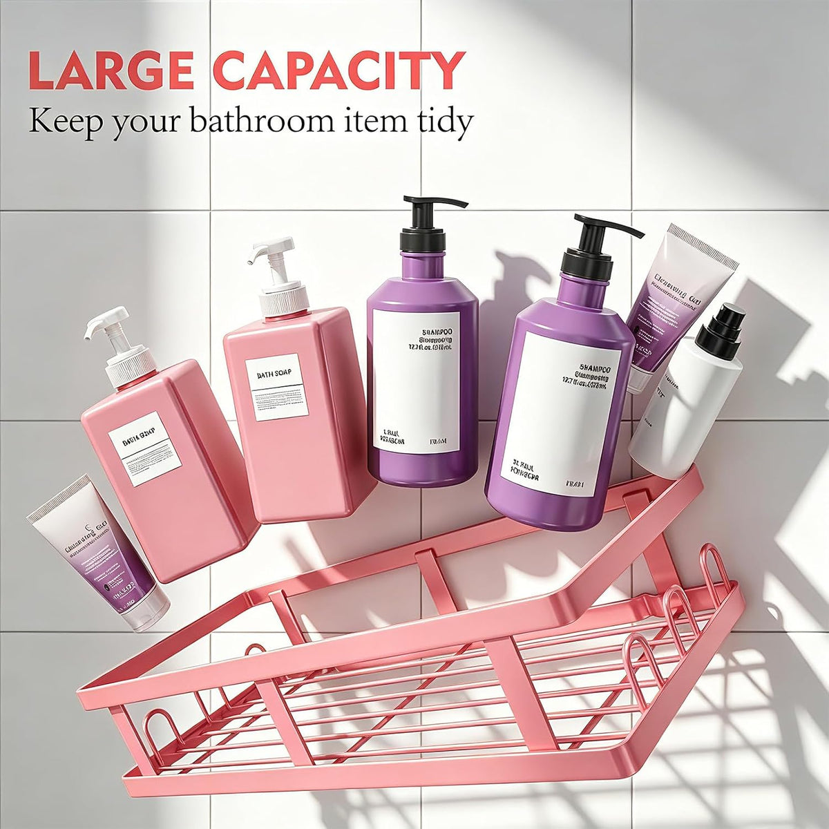 Youvip Pink Shower Caddy 6 Pack, Adhesive Shower Shelves