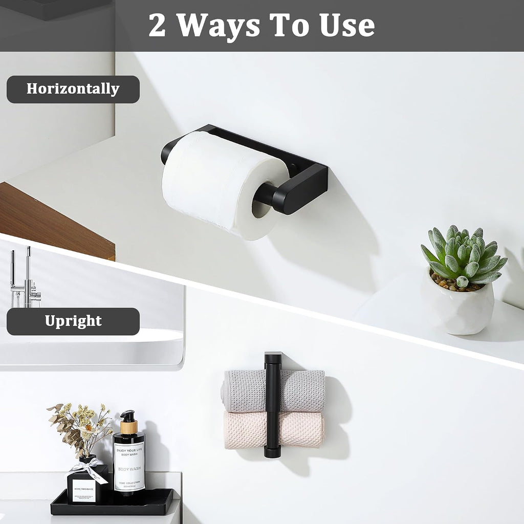 Alise Black Toilet Paper Holder Wall Mounted with Adhesive or Wall Drilling
