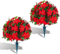 Yangrass 2PCS Poinsettia Pine Cone Topiary Trees with Spike Christmas Decor