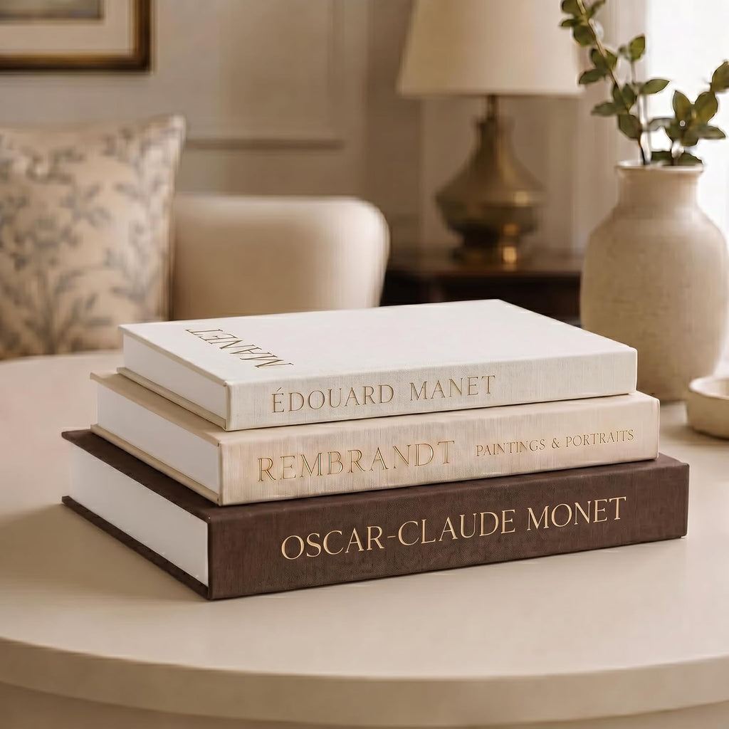 Aesthetic Decorative Books, Set of 3 Linen Faux Book Boxes, Brown