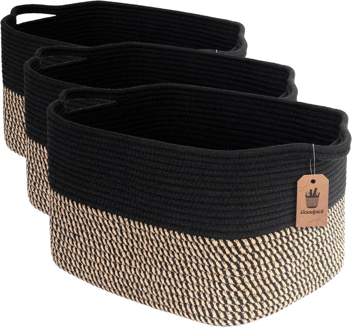 Goodpick Cube Storage Bins - Towel, Book, Cloth, Shoes, Closet Shelf Woven Baskets for Office, Baby Laundry, Toys, 13''x10''x9'' (Pack of 3)