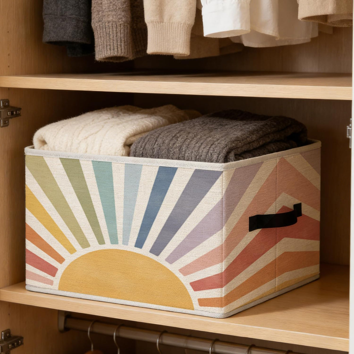 Boho Rainbow Sunshine Classroom Storage Bins, Cute Boho Abstract Sunshine Foldable Closet Organizers Storage Basket Toybox for Kids Nursery Room Bedroom Bathroom Playroom Clothes Toys Books