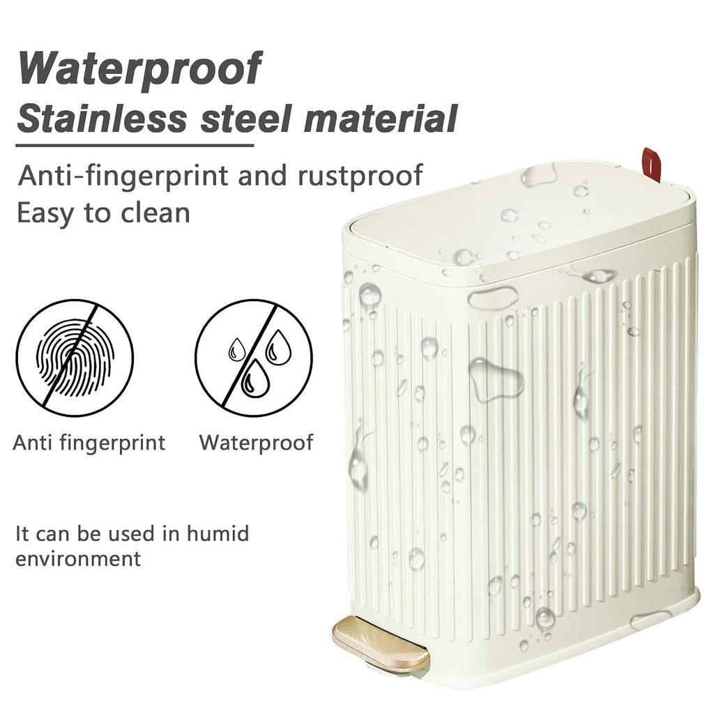 Small Bathroom Trash Can with Air Freshener Soft Close Lid, 6 Liter/ 1.6 Gallon Stainless Steel Garbage Can with Removable Inner Bucket,Step Pedal, Slim Wastebasket for Bedroom, Toilet (Ivory White)