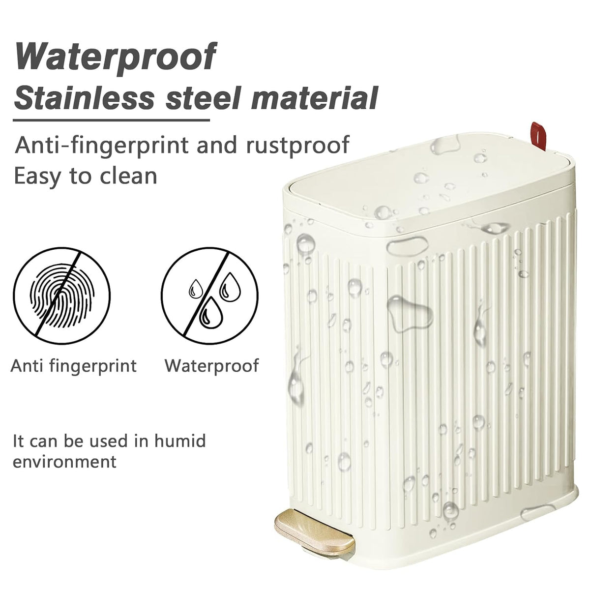 Small Bathroom Trash Can with Air Freshener Soft Close Lid, 6 Liter/ 1.6 Gallon Stainless Steel Garbage Can with Removable Inner Bucket,Step Pedal, Slim Wastebasket for Bedroom, Toilet (Ivory White)