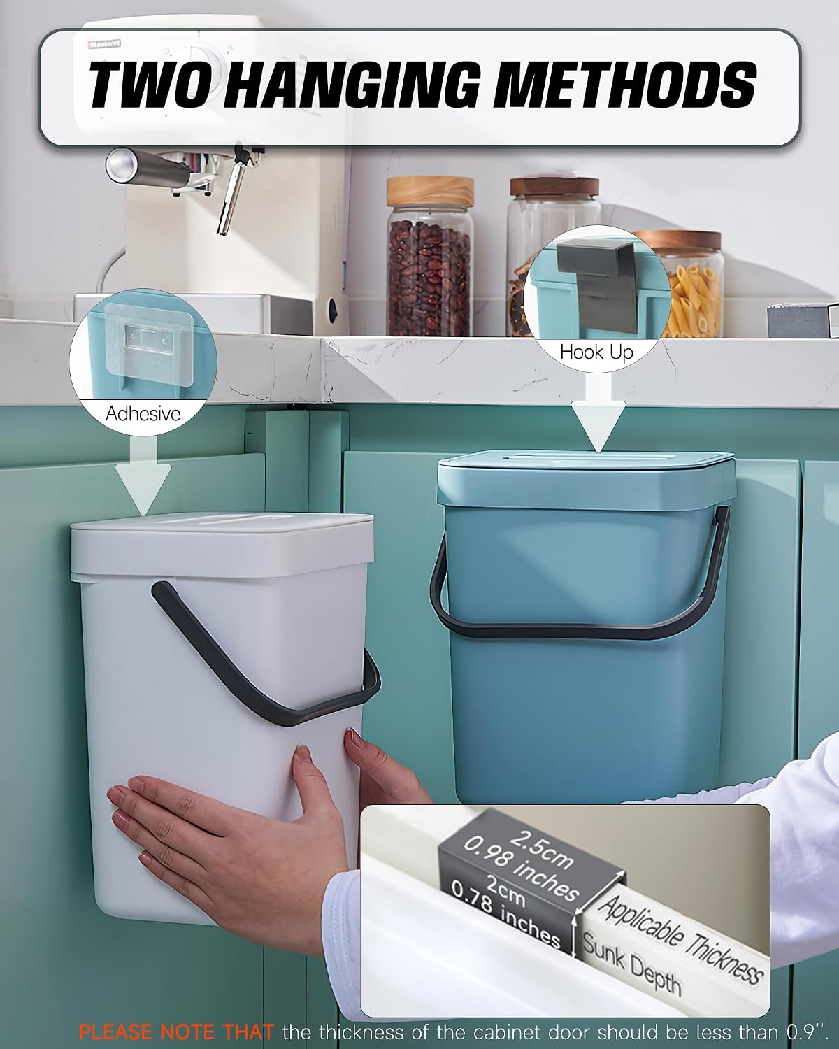 1.3 Gal Compost Bin, Hanging Small Trash Can with Lid, 5L/White