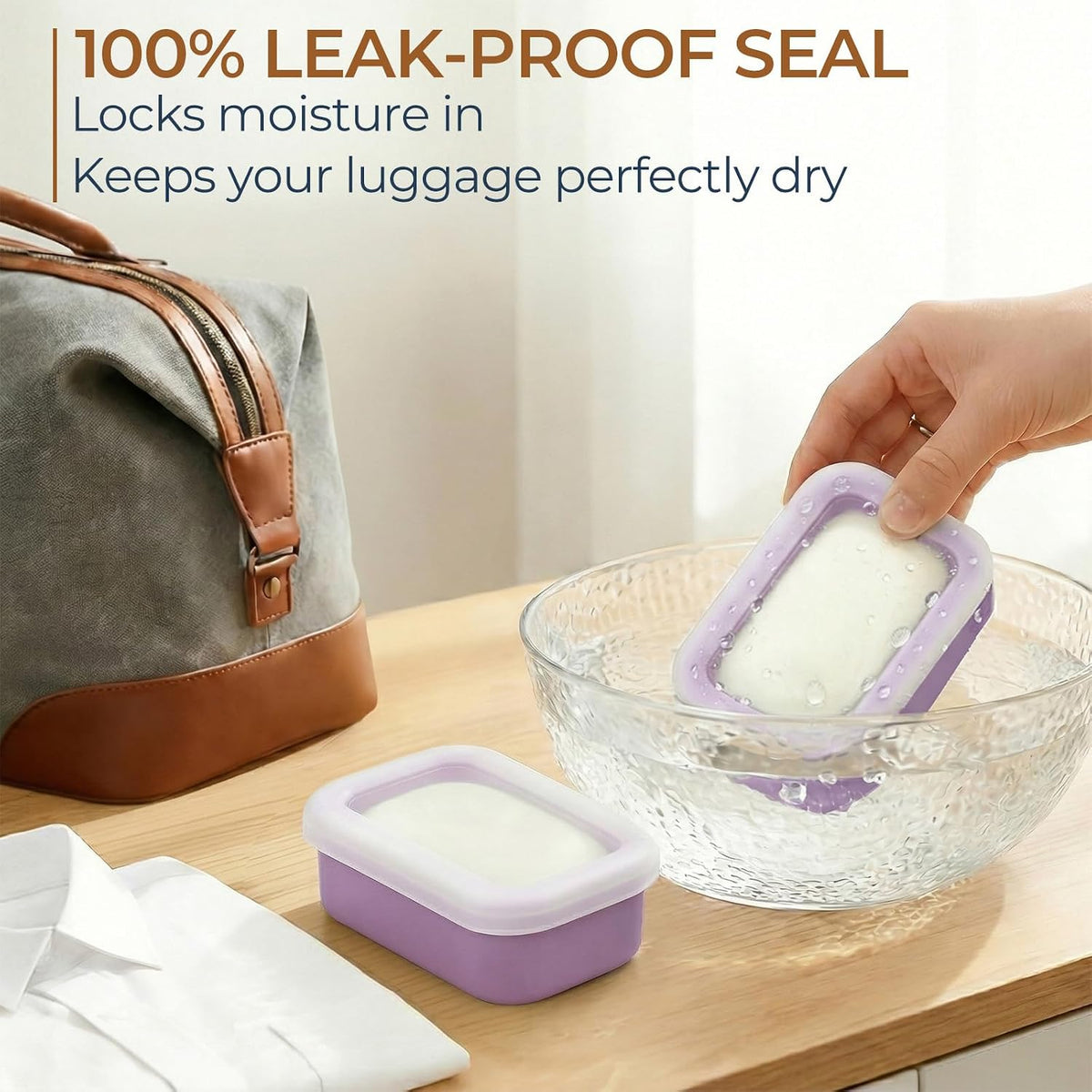 AIMAIAIMAI Enhanced Leak Proof Travel Soap Container, Compact Silicone Travel Soap Holder with Drainage Pad, Great for Camping, Gym and Business Trip (Purple)