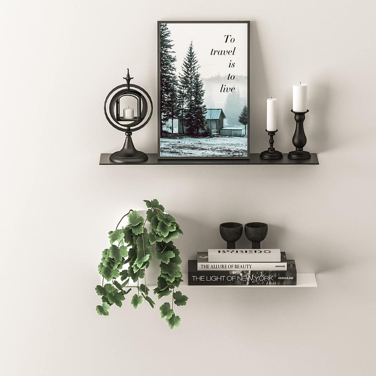 Modern Floating Shelf Wall Mounted Heavy Duty for Living Room Bedroom Bathroom, 12 Inch, Black, 2 Pack