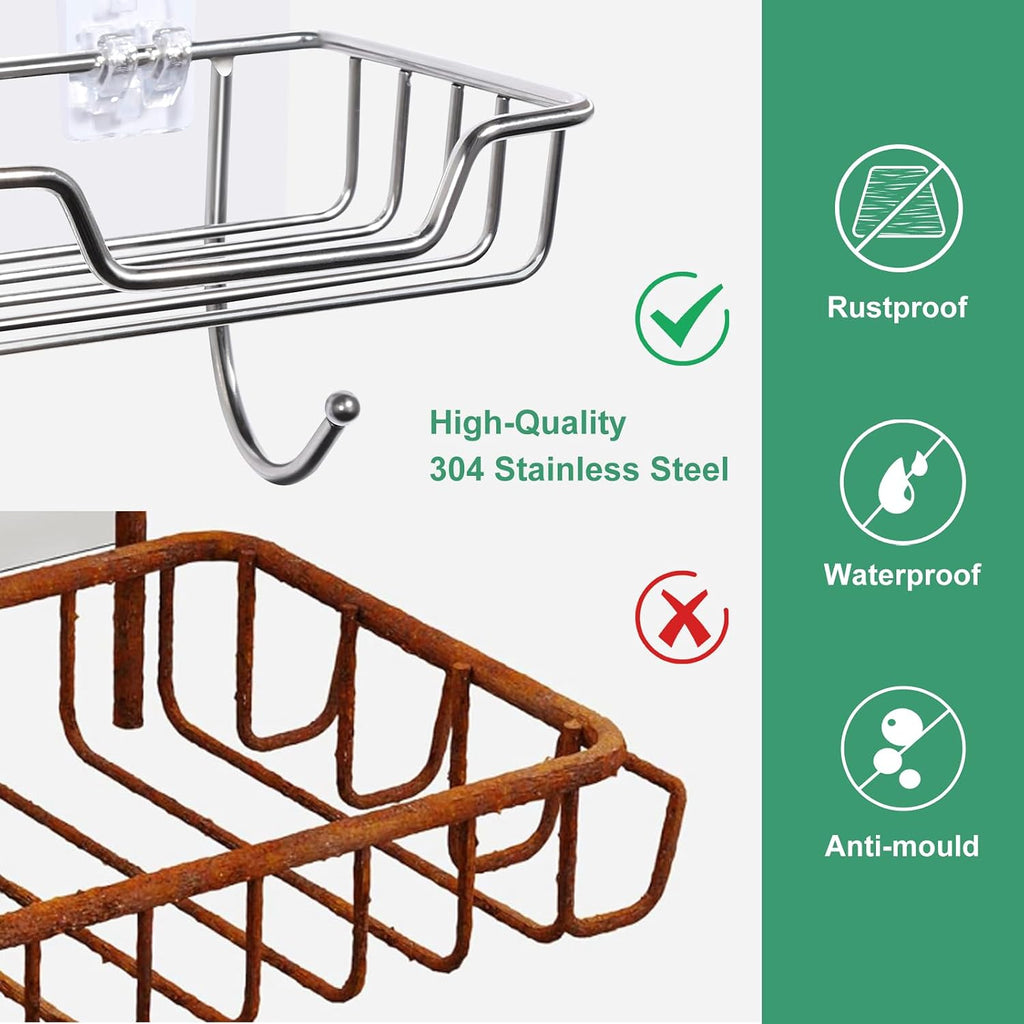 Uten Soap Dish Holder, 304 Rustproof Stainless Steel, No Drilling, Wall Mounted Soap Holder Soap Tray Bar Soap Sponge Holder for Bathroom & Kitchen(Pack 2)