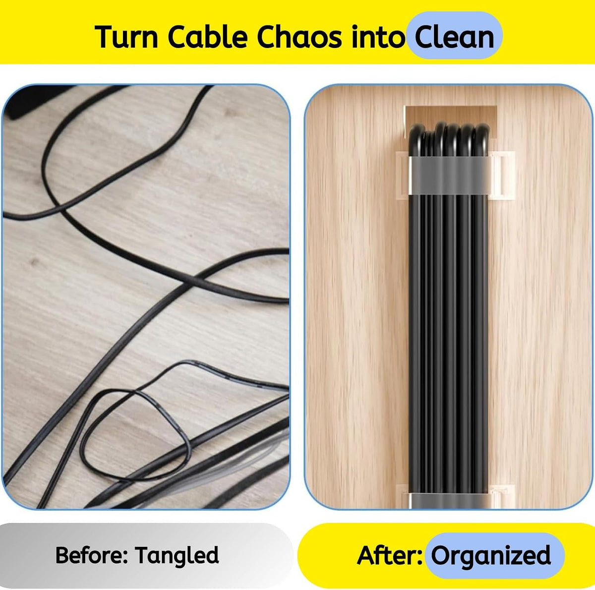 [70 Pcs] Adhesive Cable Clips, Cable Management Clips to Keep Desk Clean, Cord Clips Include 50 Small & 20 Large Adhesive Cable Organizer for Desk, Wall, TV, Home Office Essentials, Clear