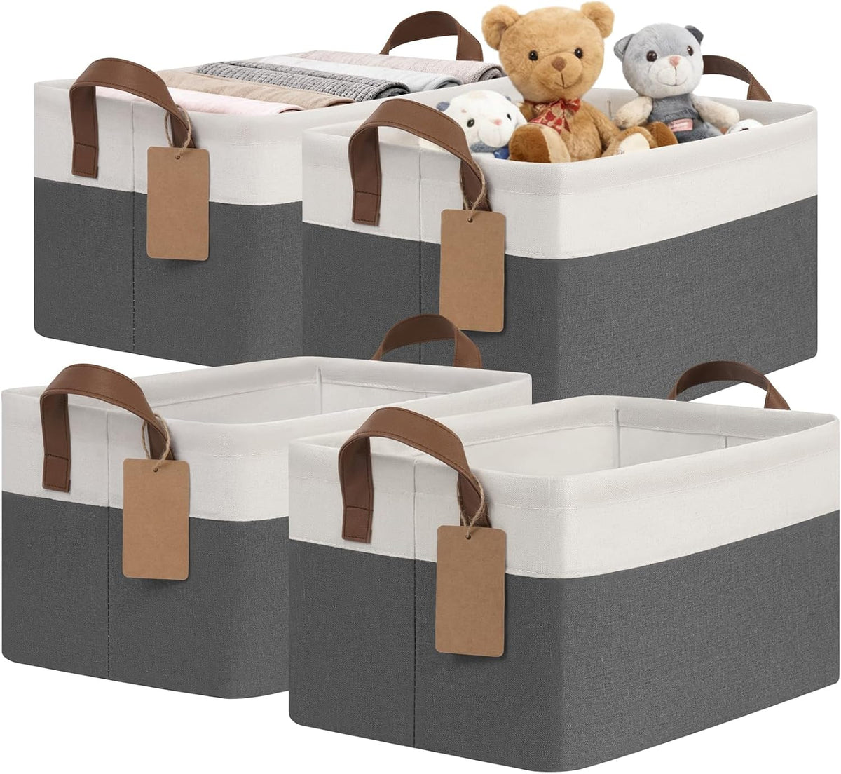 CHICVITA 4 Pack Fabric Storage Bins for Shelves, 20L Gray & White