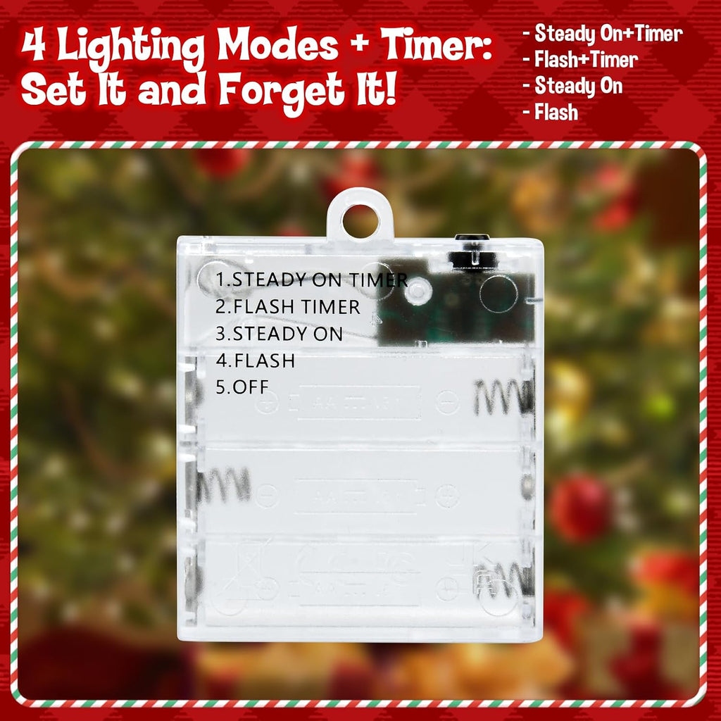 cshare Christmas String Lights, Christmas Tree Santa Claus Snowflake Lights with Timer Twinkling Indoor Battery Operated 9.8ft 30LED Christmas Decorations for Home Decor Indoor Party Holiday 3 Packs