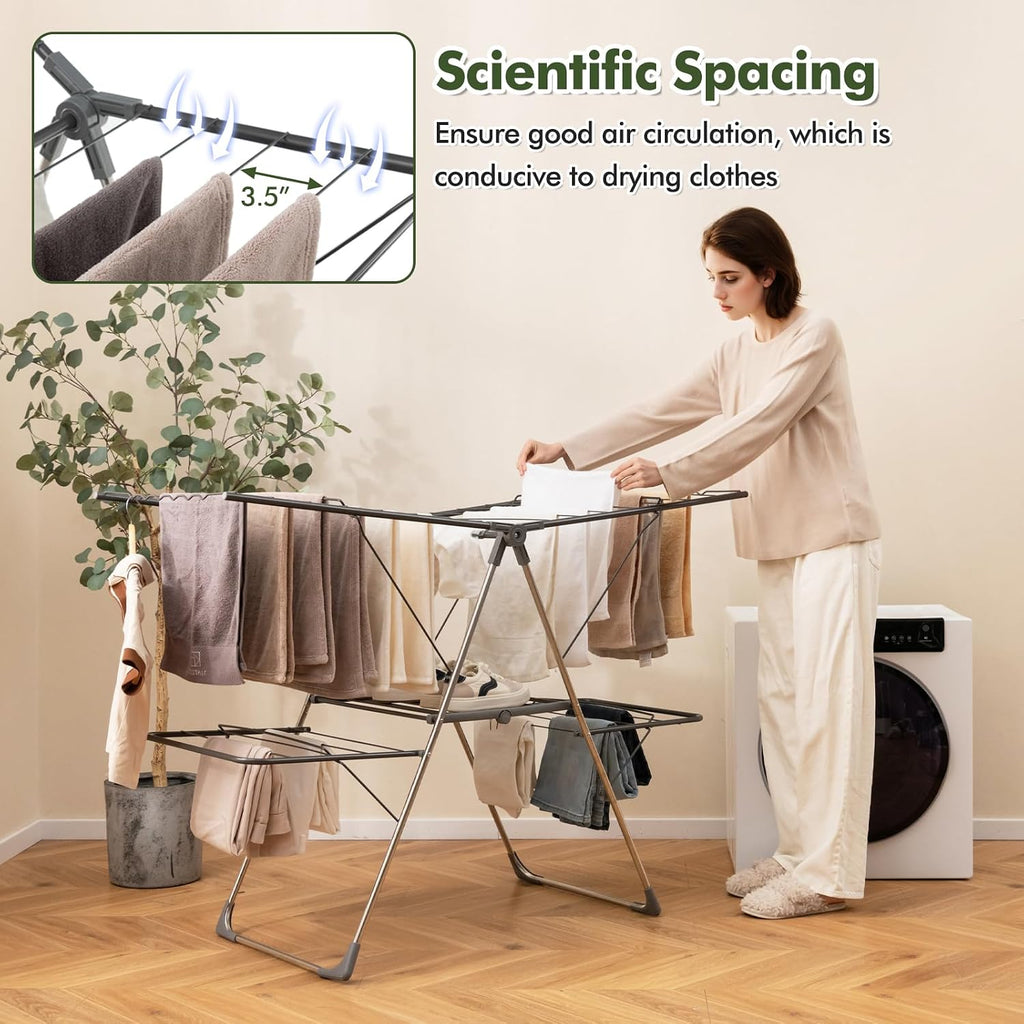 Tangkula 2-Tier Freestanding Foldable Clothes Drying Rack, No Assembly