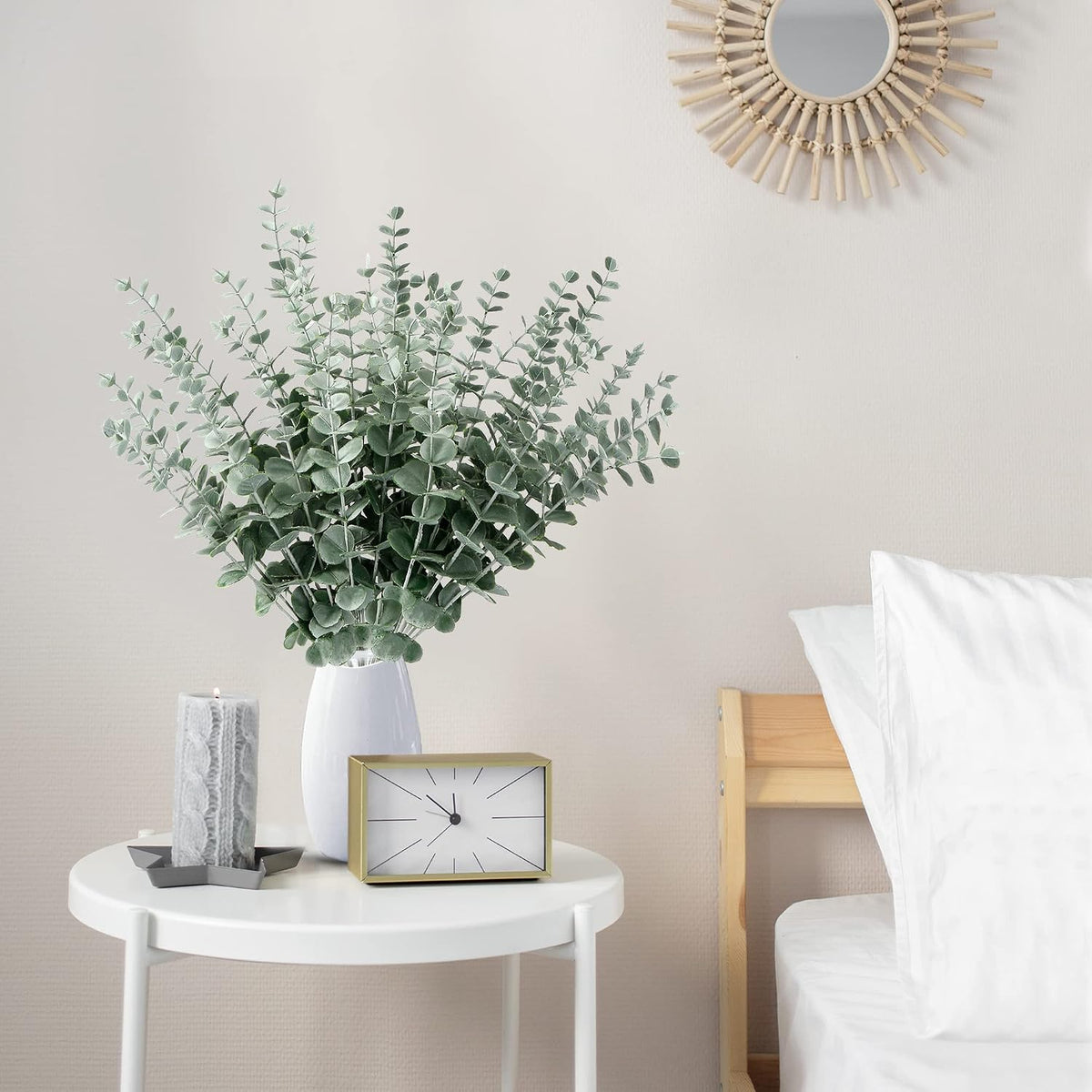 Sggvecsy 36pcs Eucalyptus Stems Decor Artificial Eucalyptus Leaves Faux Eucalyptus Stems Real Touch Fake Greenery Branches for Wedding Flower Bouquet Centerpiece Home Office Decoration