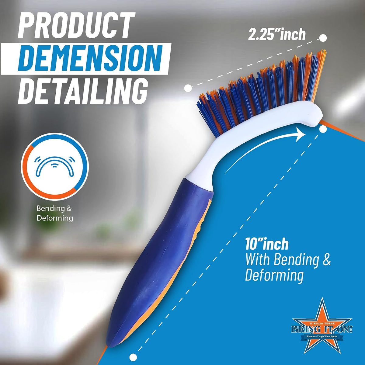 Bring It On Grout Cleaning Brush Crevice Cleaning Brush with Stiff Nylon Bristles 8-inch Heavy-Duty Tile Cleaner Brush Plus 10 Inch Floor Scrub Brush, Bathroom, Kitchen