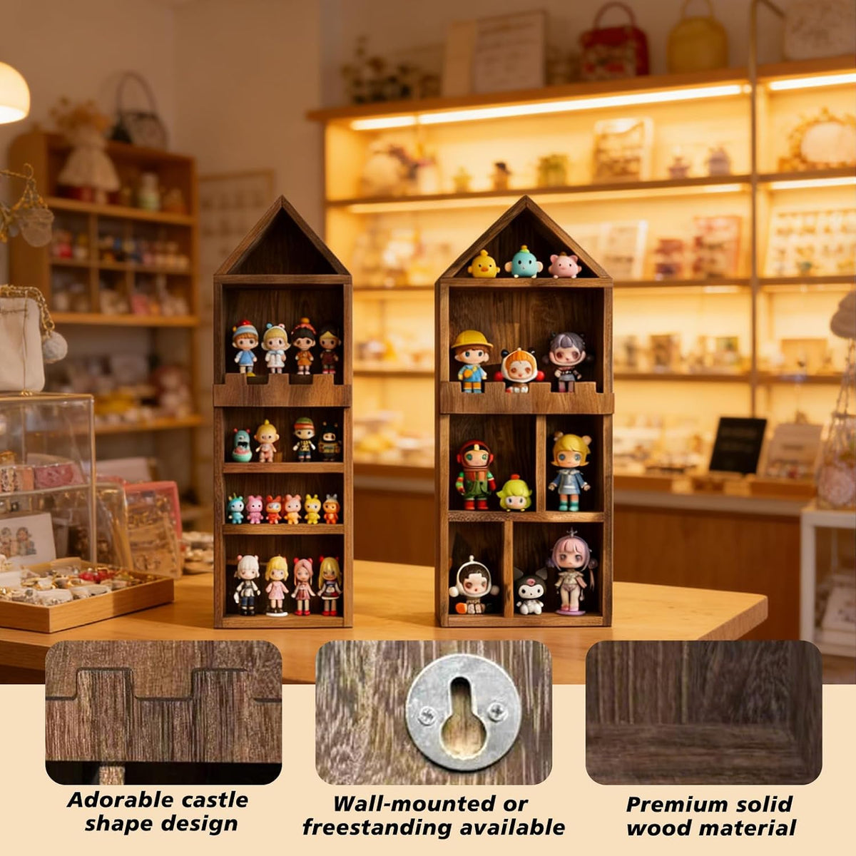 Rustic Trinket Shelf,House and Castle Design Shadow Cubby Box (2 Pack)