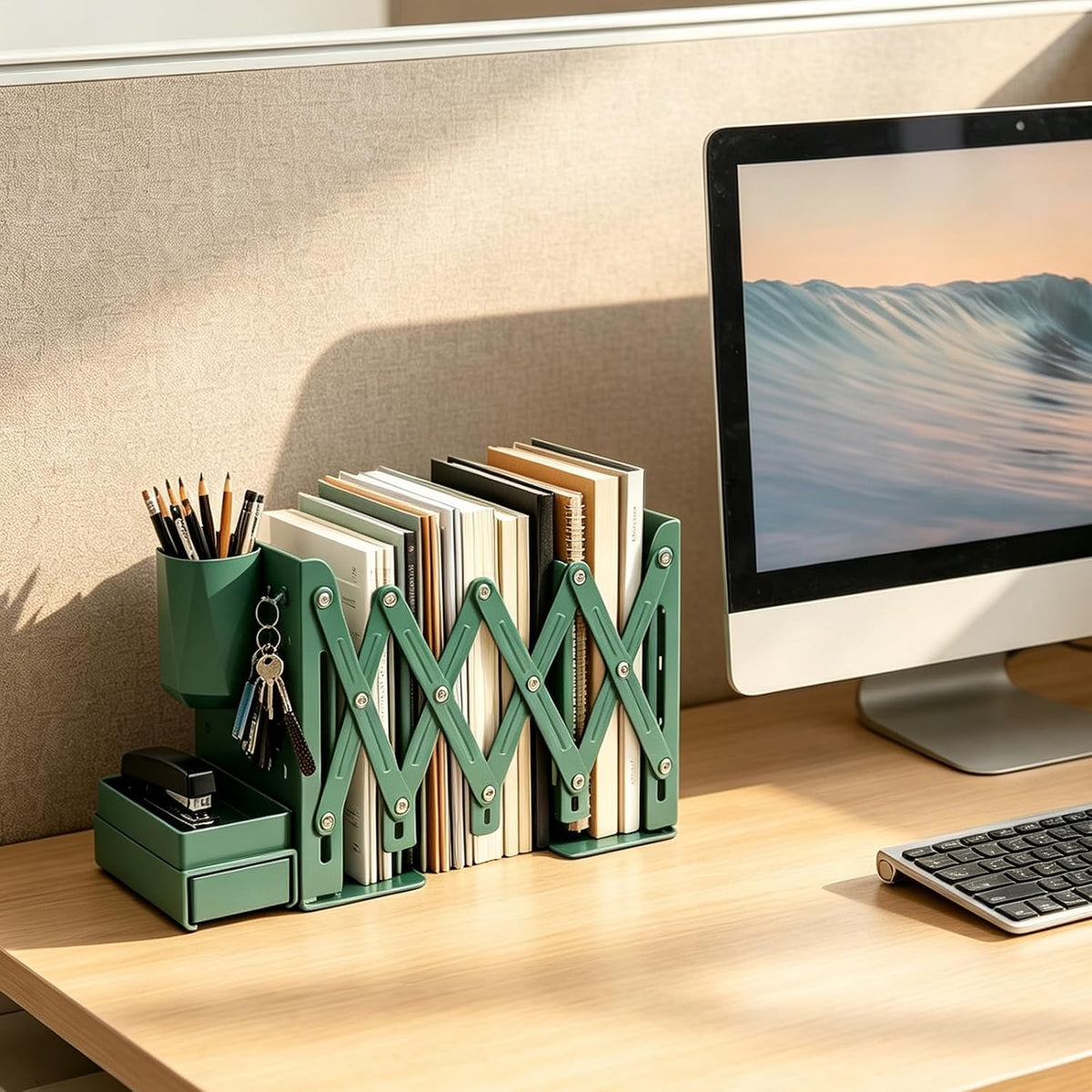 Adjustable Book Ends, Metal Bookends with Pegboard Book Holders Organizer