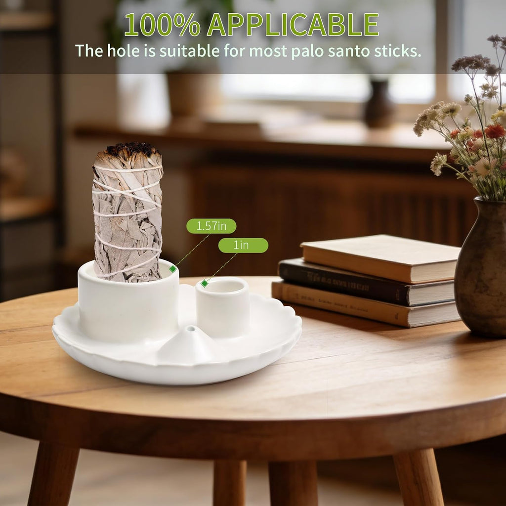 Palo Santo Sticks Holder, 4 in 1 Incense and Candle Holder White