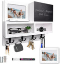 Spacelog Key and Mail Holder for Wall with Chalkboard – Magnetic Picture Frame Key Holder Wall Mount, White, Dual Storage & Cupboards
