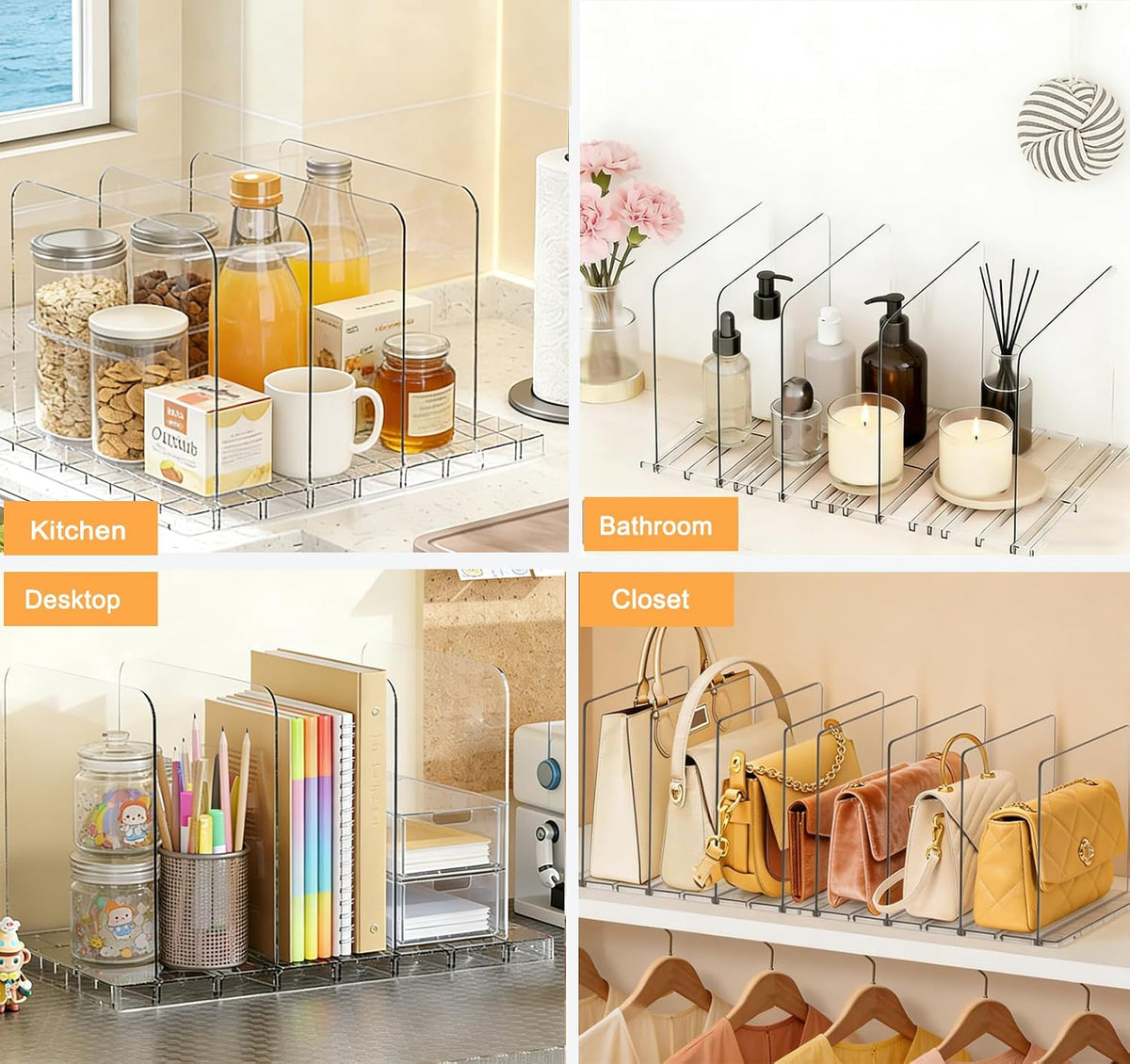 Adjustable Shelf Divider for Closet, Clear Purse Organizers for Closet Acrylic Handbag Separators Storage Shopping Gift Bag Organizer Bookshelf Separator Dividers in Bedroom, Office
