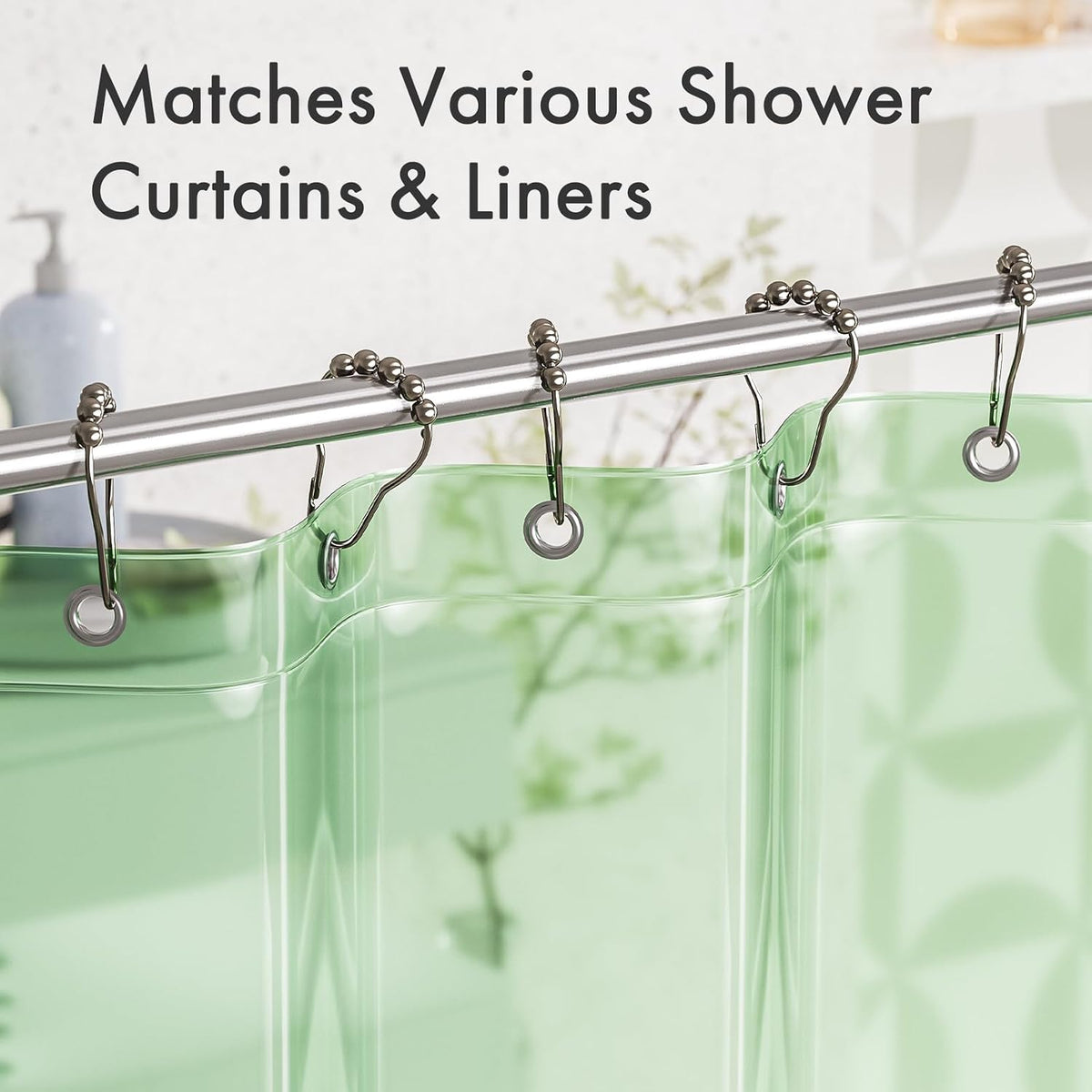 Amazer Shower Curtain Rings, Set of 12, Rust-Resistant Metal Shower Hooks Ring Shower Rings for Curtain Rolling Shower Curtain Hooks for Bathroom Shower Rod Shower Curtain Hangers, Nickel