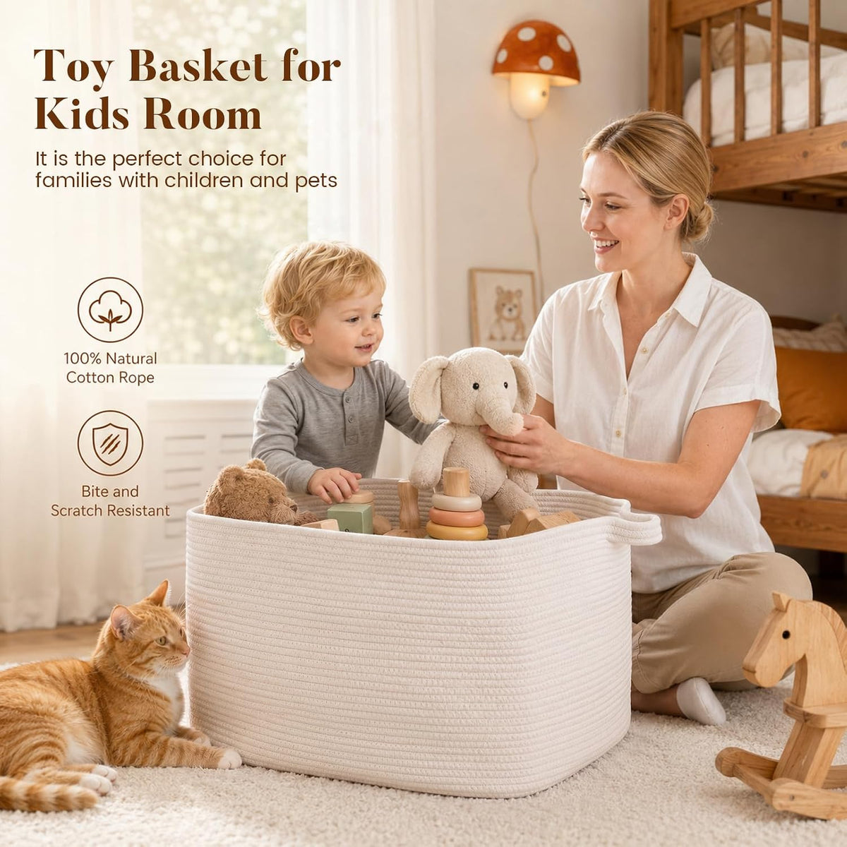 65L Large Woven Blanket Basket for Living Room, 19.7"x15.7"x11.8"